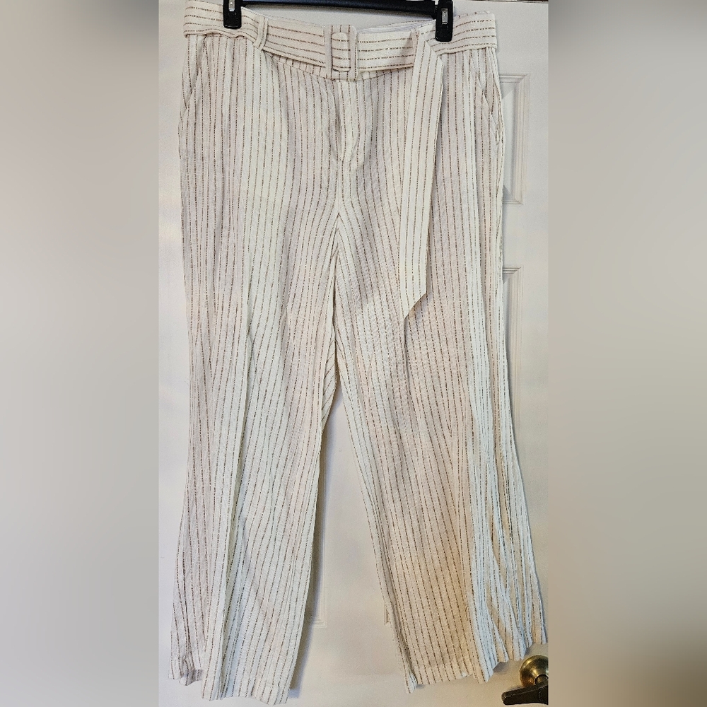 NWOT Lane Bryant Beige Striped Belted Pants